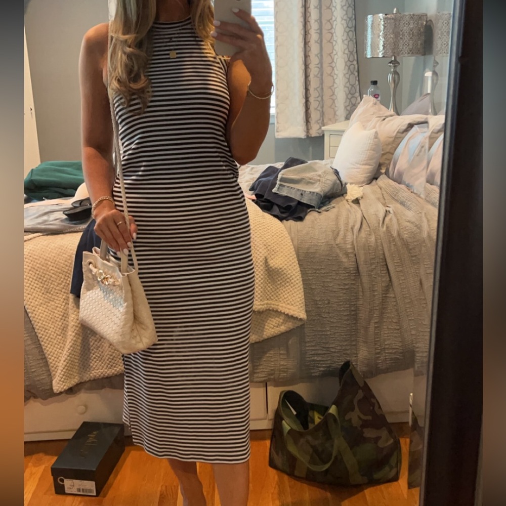 Ann Taylor Loft - Striped Perfect Ribbed Tank Midi Dress